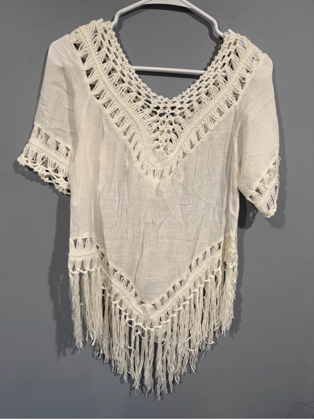 Vivid Crochet Fringe V-Neck Top